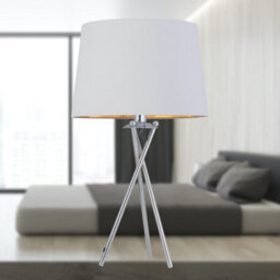 First Choice Lighting Tripod - Chrome Lamp With White & Gold Fabric Shade - thumbnail 7