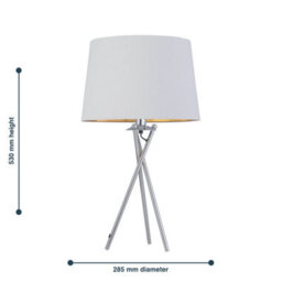 First Choice Lighting Tripod - Chrome Lamp With White & Gold Fabric Shade - thumbnail 9