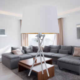 First Choice Lighting Tripod - Chrome Lamp With White & Gold Fabric Shade - thumbnail 8