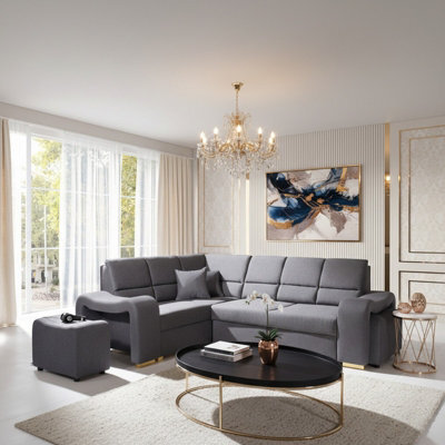 Wakiki Corner Sofa Bed With Two Ottomans Foam Wave Springs Wooden Frame Storage 260X96X190Cm Blue Left - image 1