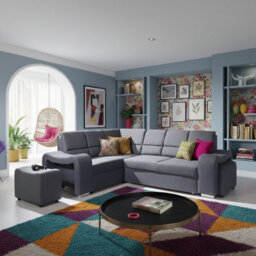 Wakiki Corner Sofa Bed With Two Ottomans Foam Wave Springs Wooden Frame Storage 260X96X190Cm Blue Left - thumbnail 3