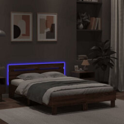 Berkfield Bed Frame With Led Without Mattress Brown Oak 135X190 Cm Double - thumbnail 4