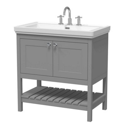 Dezine Colorado 800mm Cool Grey 3 Tap Hole Floorstanding Vanity Unit - image 1