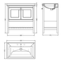 Dezine Colorado 800mm Cool Grey 3 Tap Hole Floorstanding Vanity Unit - thumbnail 3
