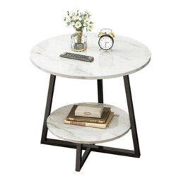 2 Tiers Coffee Table Round Side Table White Marble Effect End Table Living Room - thumbnail 5