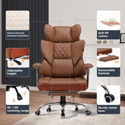 Gtplayer Gaming Chair, Executive Office Desk Chair With Footrest Ergonomic Heavy Duty Lumbar Support Computer Chairs, Brown - thumbnail 5