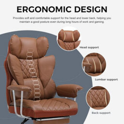 Gtplayer Gaming Chair, Executive Office Desk Chair With Footrest Ergonomic Heavy Duty Lumbar Support Computer Chairs, Brown - thumbnail 3