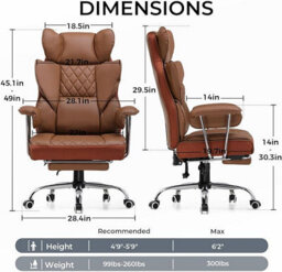Gtplayer Gaming Chair, Executive Office Desk Chair With Footrest Ergonomic Heavy Duty Lumbar Support Computer Chairs, Brown - thumbnail 2