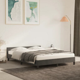 Berkfield Bed Frame With Headboard Dark Grey 135X190Cm 4Ft6 Double Velvet - thumbnail 1
