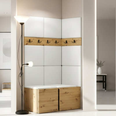 Orion I Hallway Set Artisan Oak Shoe Cabinet Hangers White Eco Leather Panels - image 1