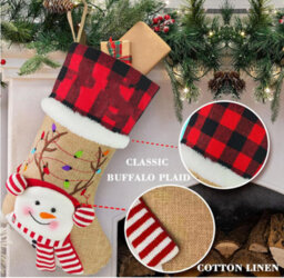 Amorly 4Pcs Burlap Christmas Stockings, Hanging Fireplace Xmas Stockings With Santa Reindeer Snowman Bear Patterns For Holiday Home Decor - thumbnail 4