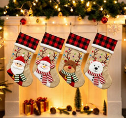 Amorly 4Pcs Burlap Christmas Stockings, Hanging Fireplace Xmas Stockings With Santa Reindeer Snowman Bear Patterns For Holiday Home Decor - thumbnail 1