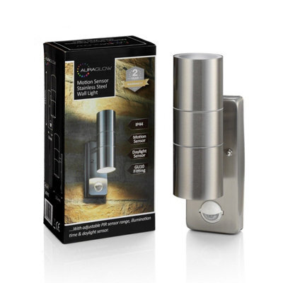 Auraglow Pir Motion Sensor Stainless Steel Up & Down Outdoor Wall Security Light - Cool White - Twin Pack - image 1