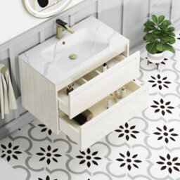 Royal Bathrooms Elmore 800mm Traditional Wall Hung 2 Drawer Bathroom Vanity Unit With Sintered Stone Basin Sink - Classic White - thumbnail 5
