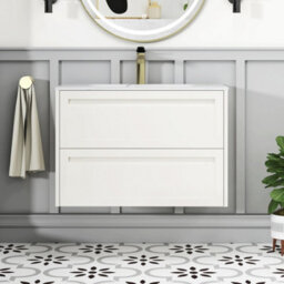 Royal Bathrooms Elmore 800mm Traditional Wall Hung 2 Drawer Bathroom Vanity Unit With Sintered Stone Basin Sink - Classic White - thumbnail 3