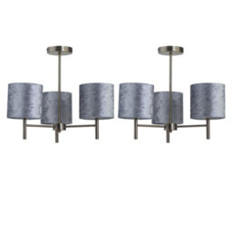 First Choice Lighting Set Of 2 Brea - Antique Brass Light Fittings With Grey Velvet Shades - thumbnail 1