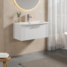 Balterley Belvide Partial Fluted 1 Drawer Wall Hung Vanity Unit With 1 Tap Hole Curved Basin- 800mm - Satin White - thumbnail 6