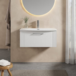 Balterley Belvide Partial Fluted 1 Drawer Wall Hung Vanity Unit With 1 Tap Hole Curved Basin- 800mm - Satin White - thumbnail 2