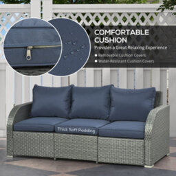 Wyld Haus Sediro Lule Grey And Blue 7-Seater Rattan Outdoor Sofa Set With Reclining Armchairs, Footstools And Table - thumbnail 8