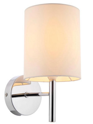 National Lighting Tatum Decorative Contemporary Silver Chrome E 14 Led Compatible Wall Light With A Off White Fabric Drum Shade