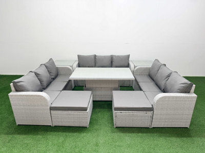 Fimous 11 Seater Outdoor Garden Furniture Set Adjustable Lifting Dining Or Coffee Table 3 Seater Sofa 2 Big Footstool 2 Side Table - image 1