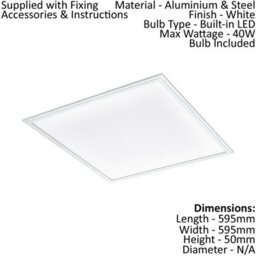 Modern White Aluminium Led Wall And Ceiling Light - 595mm Square 40W Panel With 4000K Brightness - thumbnail 2