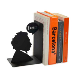 Balvi Bookend Decorative Einstein Quote Silhouette Upright Book Ends For Shelves Black Metal