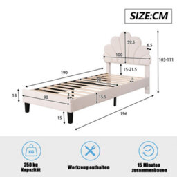 3Ft Single Bed, Upholstered Bed Frame 90X190 Cm, Scalloped Headboard Beige Velvet - thumbnail 8
