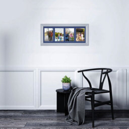 AK Frames 50X20Cm Silver Classic Multi Photo Frame With Blue Mount - Holds 4 Apertures (4X) 6X4 Photos - thumbnail 3
