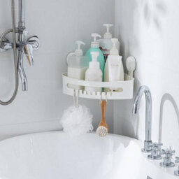 Zuvo No-Drill Shower Caddy With Suction Cups - Adhesive-Free Bathroom Shelf For Shampoo, Soap, Toiletries White