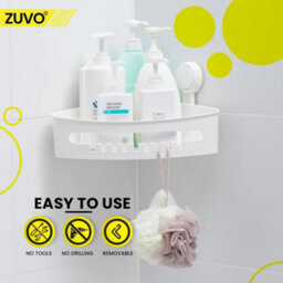 Zuvo No-Drill Shower Caddy With Suction Cups - Adhesive-Free Bathroom Shelf For Shampoo, Soap, Toiletries White - thumbnail 2