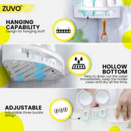Zuvo No-Drill Shower Caddy With Suction Cups - Adhesive-Free Bathroom Shelf For Shampoo, Soap, Toiletries White - thumbnail 5