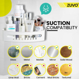 Zuvo No-Drill Shower Caddy With Suction Cups - Adhesive-Free Bathroom Shelf For Shampoo, Soap, Toiletries White - thumbnail 6