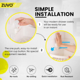 Zuvo No-Drill Shower Caddy With Suction Cups - Adhesive-Free Bathroom Shelf For Shampoo, Soap, Toiletries White - thumbnail 4