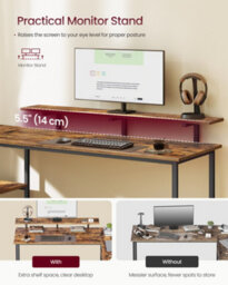 Vasagle Corner Computer Desk With Drawers, Adjustable Storage Shelf, L-Shaped Gaming Desk For Home Office, Brown - thumbnail 6
