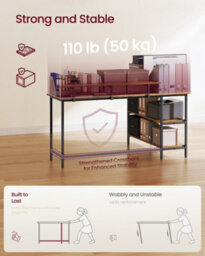 Vasagle Corner Computer Desk With Drawers, Adjustable Storage Shelf, L-Shaped Gaming Desk For Home Office, Brown - thumbnail 7