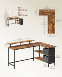 Vasagle Corner Computer Desk With Drawers, Adjustable Storage Shelf, L-Shaped Gaming Desk For Home Office, Brown - thumbnail 8
