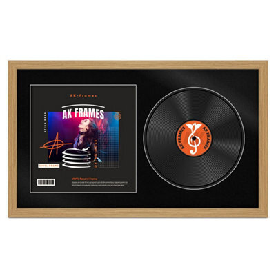 "30X17"" Light Oak Modern Vinyl Record Frame With Black Mount For 12 Inch Lp Album Cover & Disc - Ak Frames" - image 1
