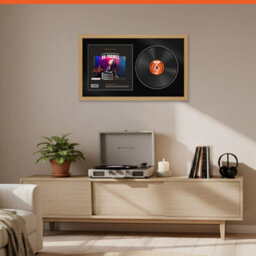 "30X17"" Light Oak Modern Vinyl Record Frame With Black Mount For 12 Inch Lp Album Cover & Disc - Ak Frames" - thumbnail 8