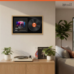 "30X17"" Light Oak Modern Vinyl Record Frame With Black Mount For 12 Inch Lp Album Cover & Disc - Ak Frames" - thumbnail 5