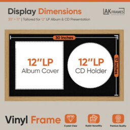 "30X17"" Light Oak Modern Vinyl Record Frame With Black Mount For 12 Inch Lp Album Cover & Disc - Ak Frames" - thumbnail 2
