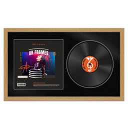 "30X17"" Light Oak Modern Vinyl Record Frame With Black Mount For 12 Inch Lp Album Cover & Disc - Ak Frames" - thumbnail 1