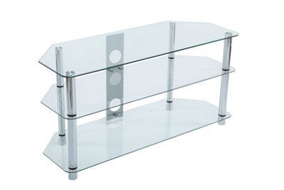 MMT Funiture Designs Clear Glass Tv Stand 105Cm Wide Chrome Leg For 32 39 40 42 49 50 Inch 4K Smart Tv Screens - image 1
