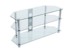 MMT Funiture Designs Clear Glass Tv Stand 105Cm Wide Chrome Leg For 32 39 40 42 49 50 Inch 4K Smart Tv Screens - thumbnail 1