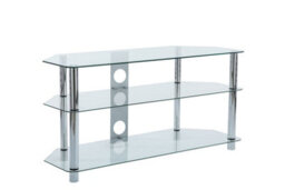 MMT Funiture Designs Clear Glass Tv Stand 105Cm Wide Chrome Leg For 32 39 40 42 49 50 Inch 4K Smart Tv Screens - thumbnail 2