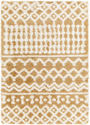 Livabliss Urban Shaggy-Geometric Camel Ivory Soft Plush Pile Living Bedroom Rug 160 X 220 Cm Easy Care, Non Shedding - image 1