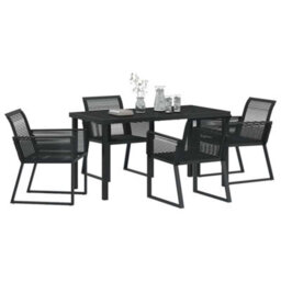 Berkfield Modern Garden Dining Set 5 Pcs Black Poly Rattan - thumbnail 3