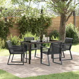 Berkfield Modern Garden Dining Set 5 Pcs Black Poly Rattan - thumbnail 2