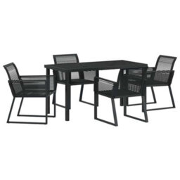 Berkfield Modern Garden Dining Set 5 Pcs Black Poly Rattan - thumbnail 1