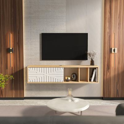 Decorotika Modern Teo Floating Tv Unit Sapphire Oak And White - image 1